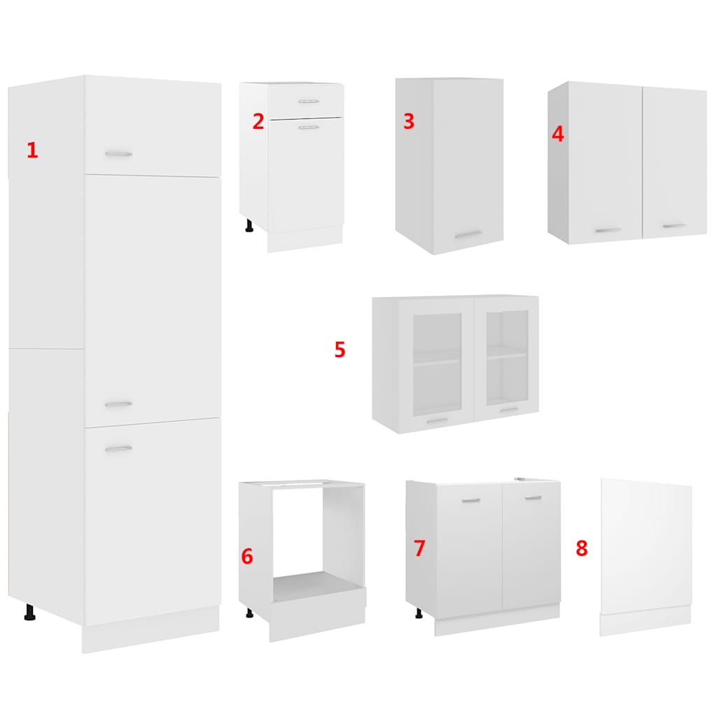 Køkkenskabssæt 8 dele konstrueret træ hvid - number 9.