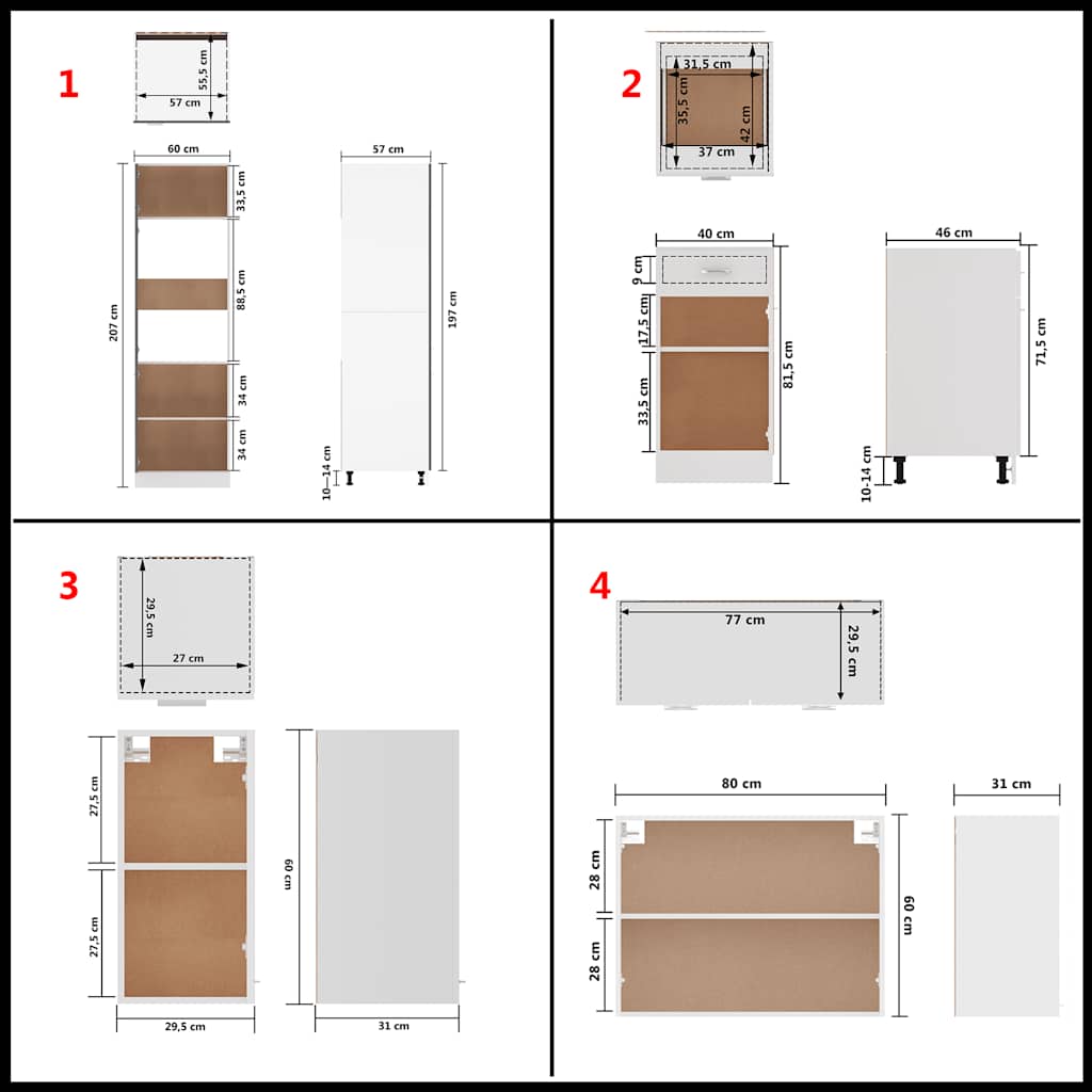 Køkkenskabssæt 8 dele konstrueret træ hvid - number 10.
