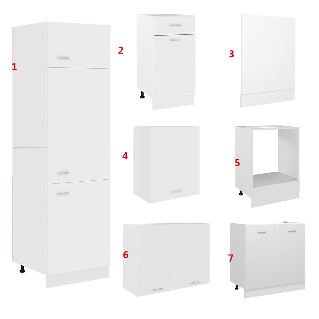 Køkkenskabssæt 7 dele konstrueret træ hvid - number 9.