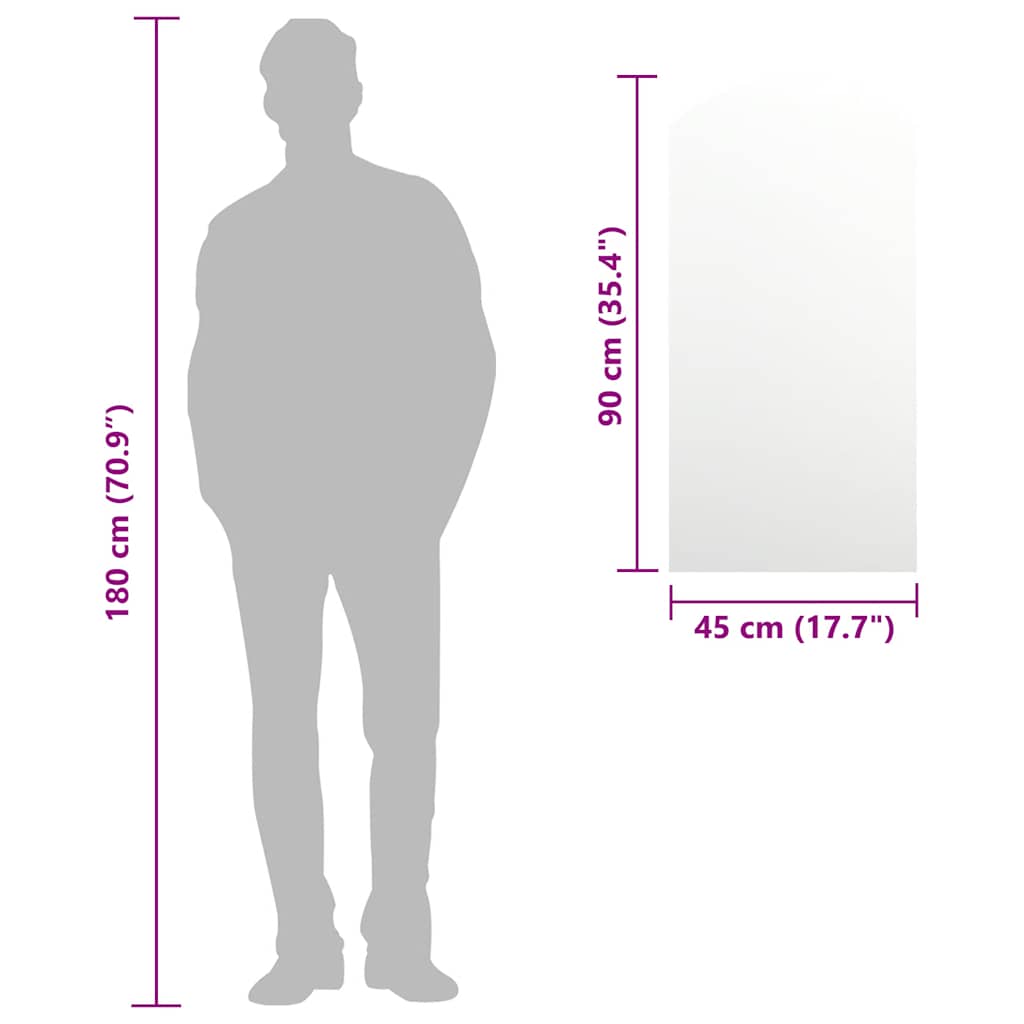 Miroir en verre - 90 x 45 cm, 1, sans joints, courbé - number 7.