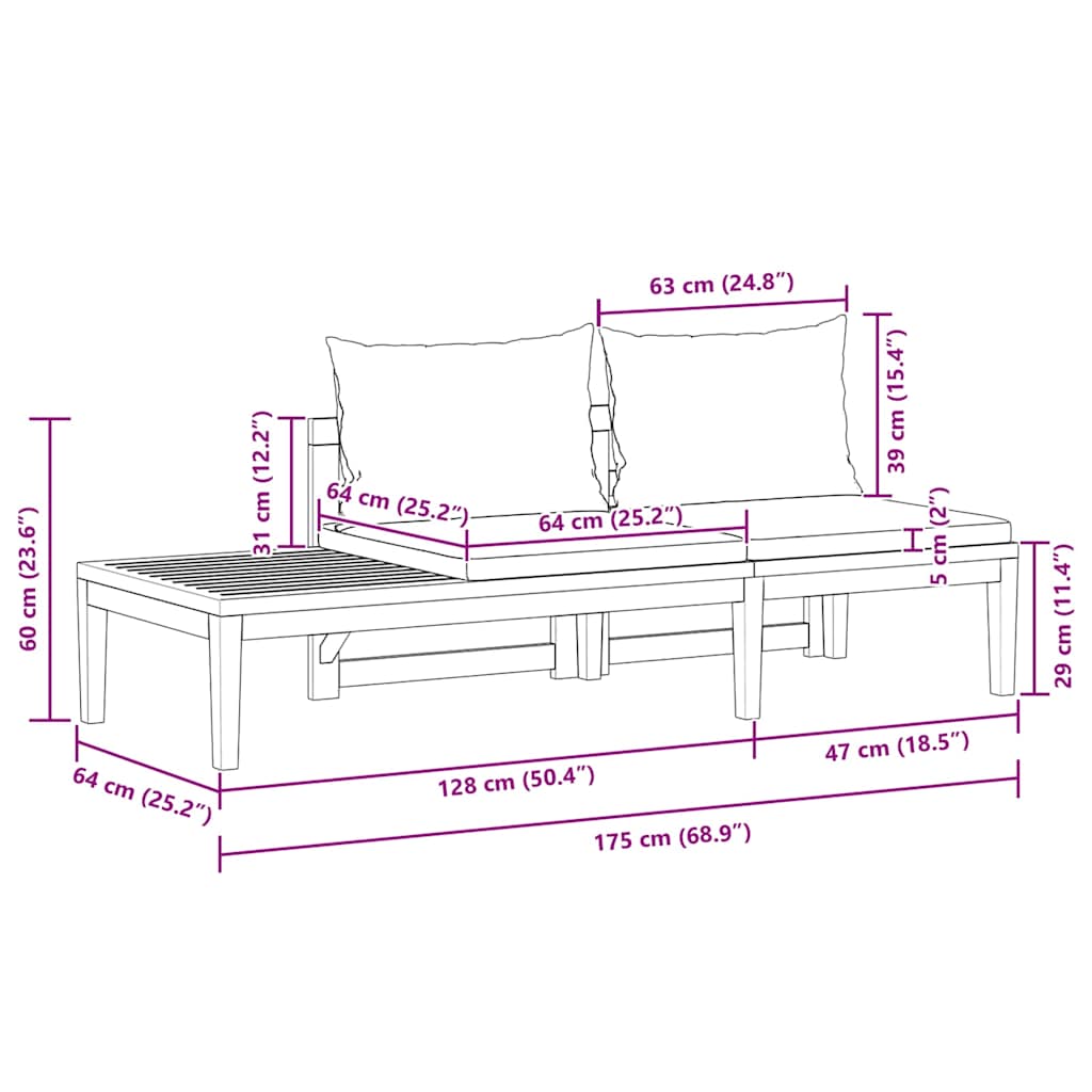 Lounge set för trädgården 2 delar med kuddar akacia trä - number 10.