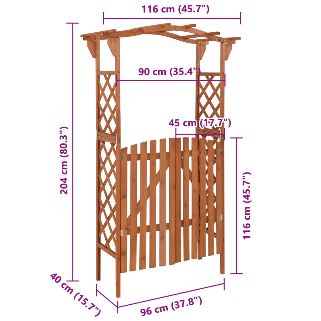 Pergola avec portail 116x40x204 cm bois d'épicéa massif - marron, 1 - number 6.