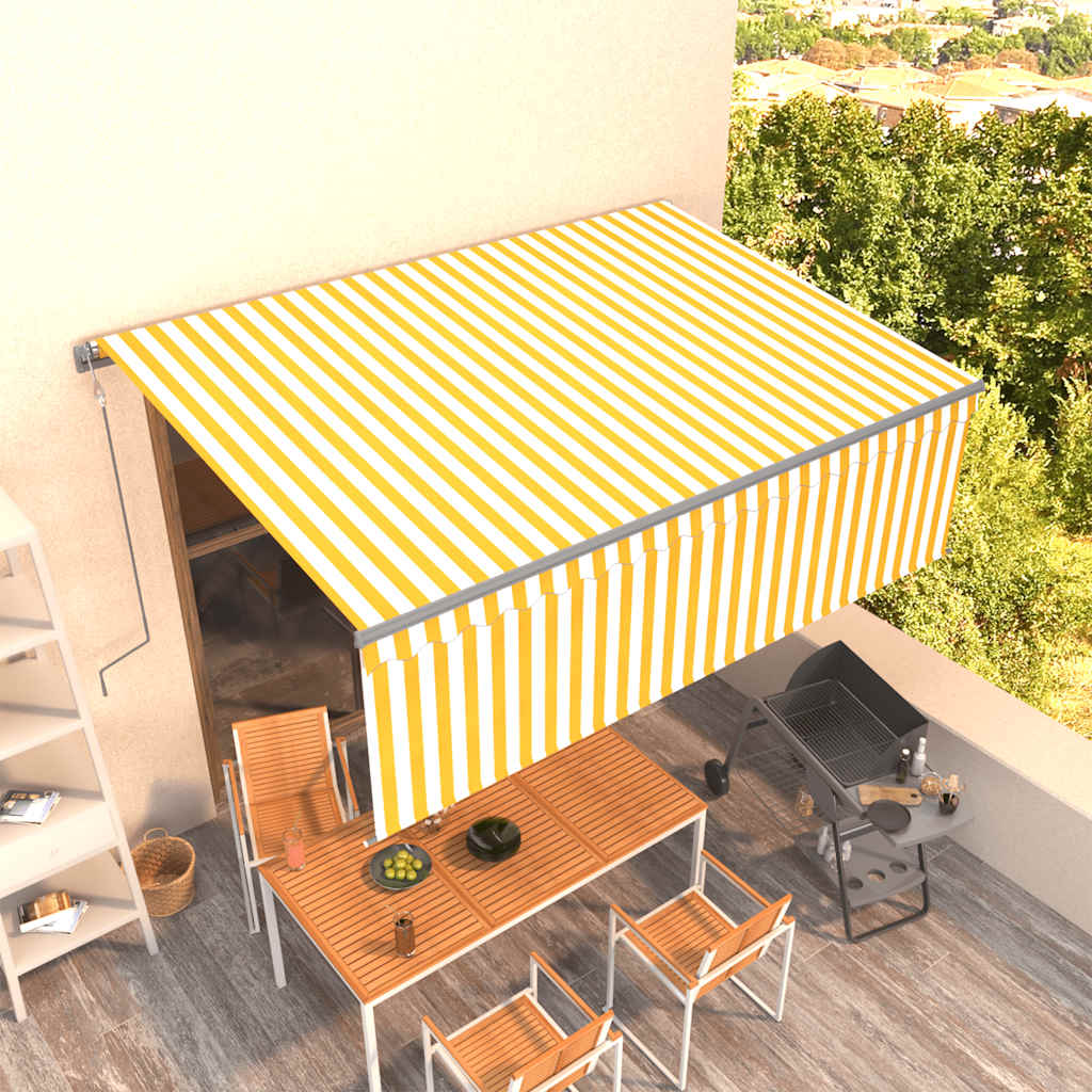 Awning with curtain automatic operation - yellow and white, 4 x 3 m, 1 - number 1.