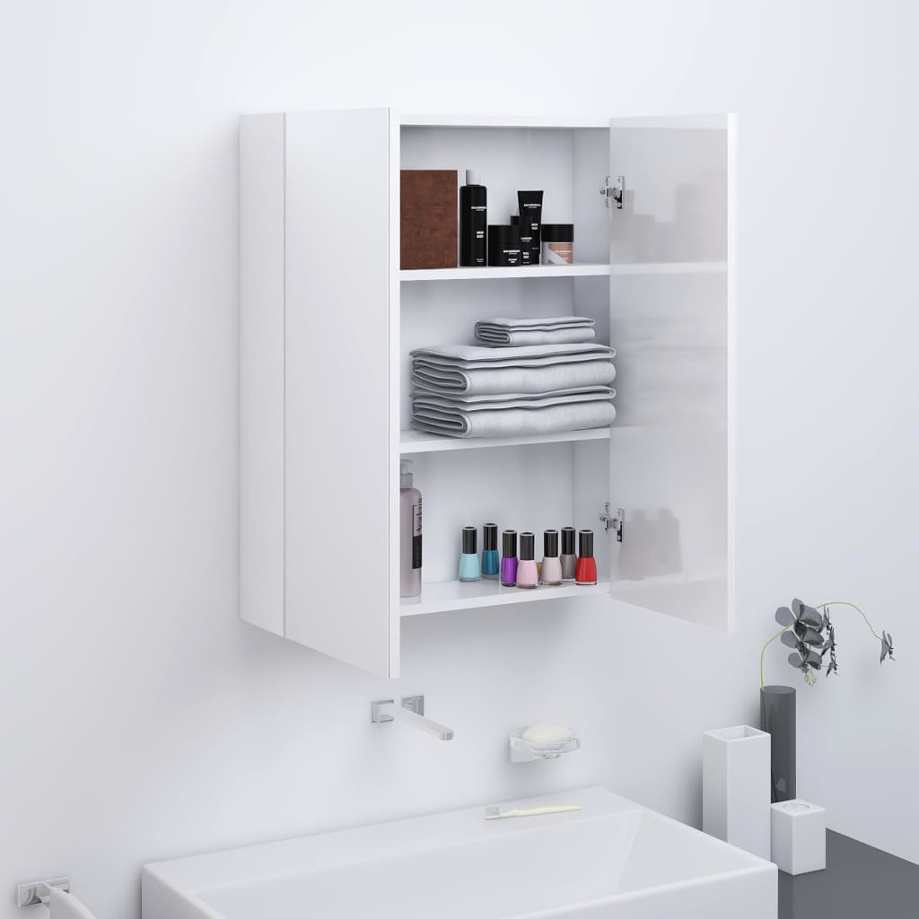 Meuble de salle de bain avec miroir 60x15x75 cm mdf - blanc brillant, 1 - number 1.