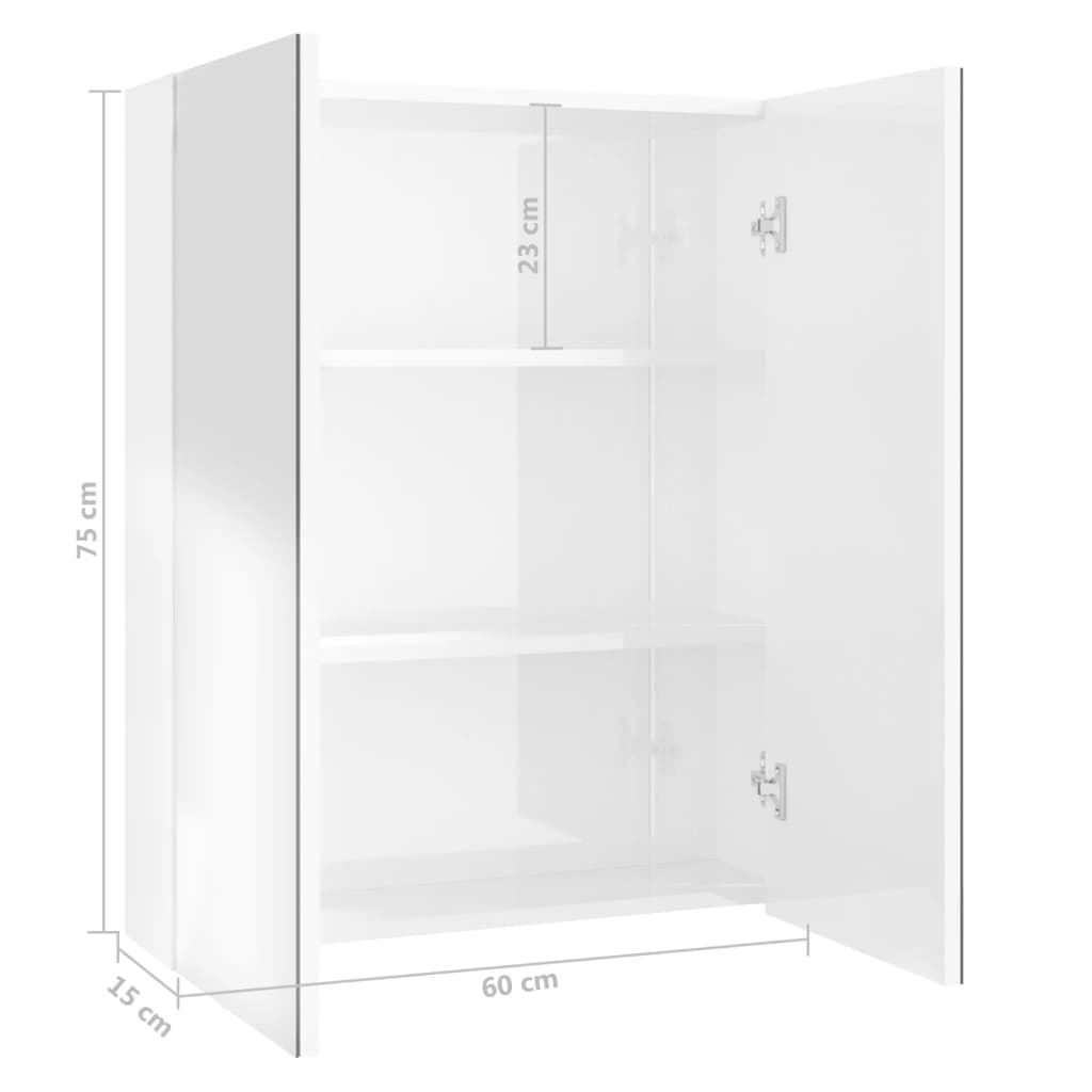 Meuble de salle de bain avec miroir 60x15x75 cm mdf - blanc brillant, 1 - number 8.