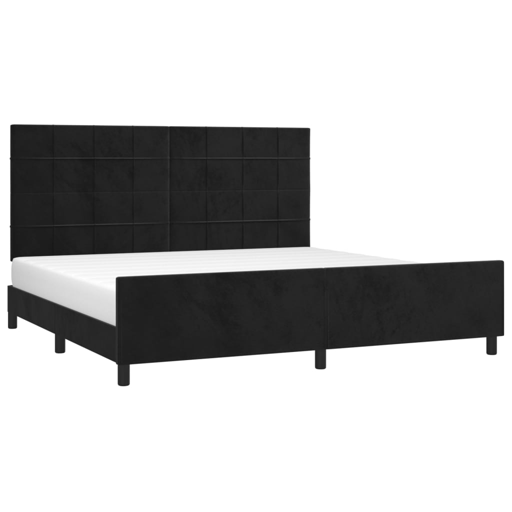 Bed frame without mattress velvet - black, 200 x 200 cm, block with squares - number 3.