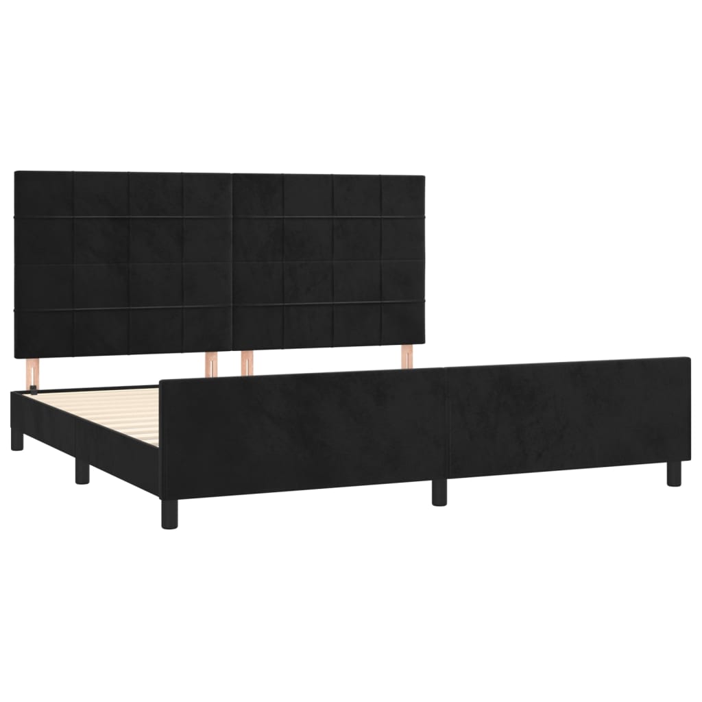 Bed frame without mattress velvet - black, 200 x 200 cm, block with squares - number 4.