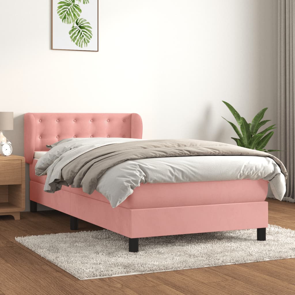 Continental bed with mattress velvet pink - pink, 90 x 190 cm, buttons - number 1.