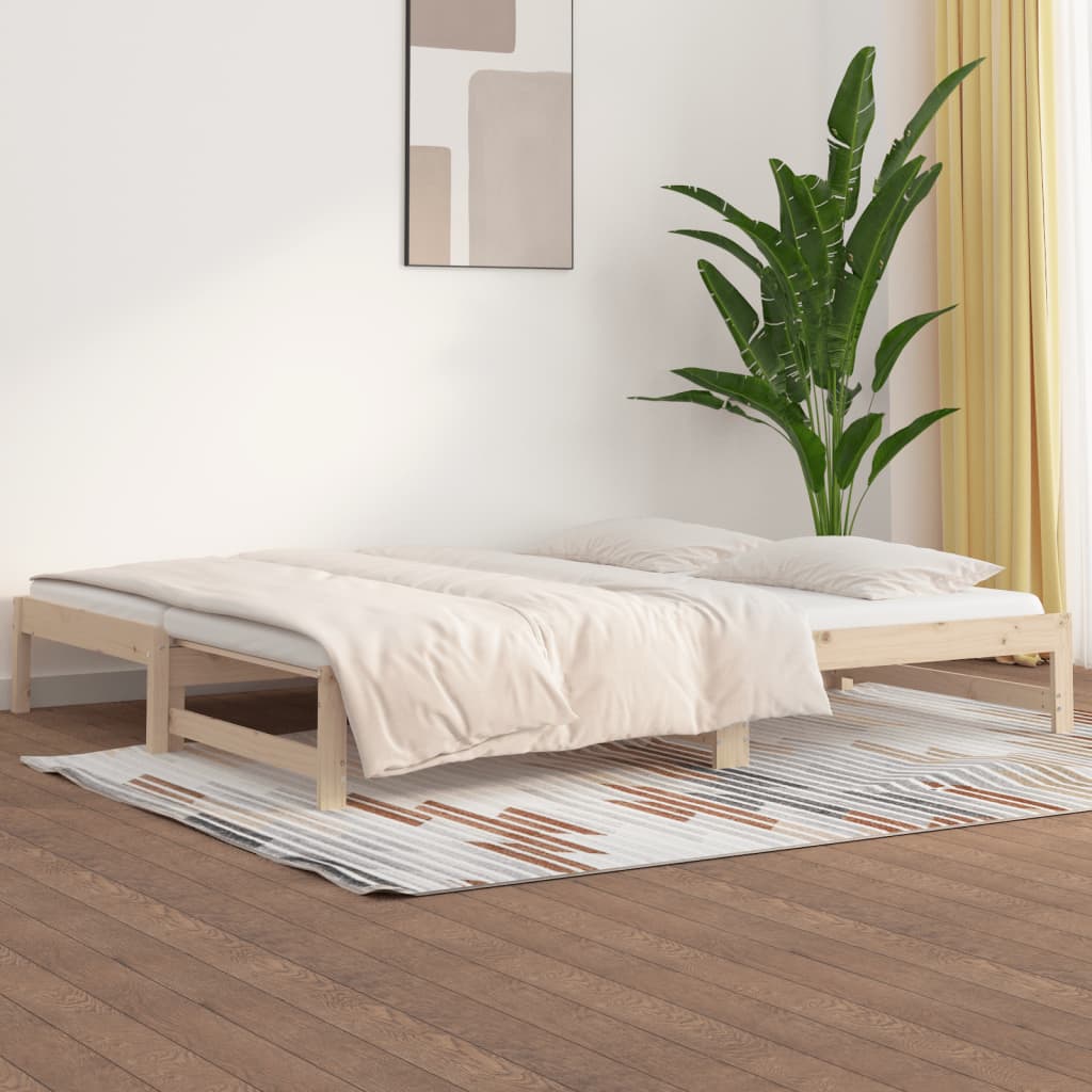 Daybed med udtræk 2x(80x200) cm massivt fyrretræ - naturfarvet, 80 x 200 cm - number 1.