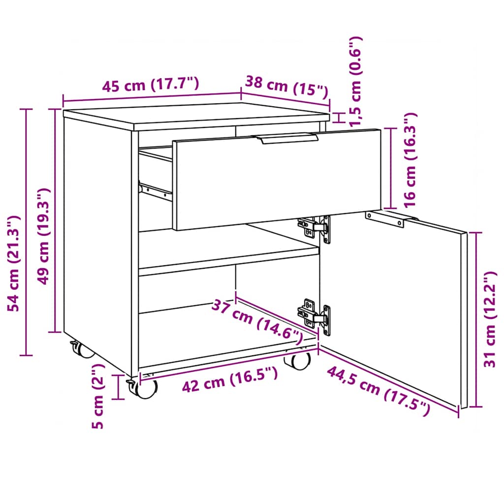Arkivskab med hjul 45x38x54 cm konstrueret træ sort - number 10.