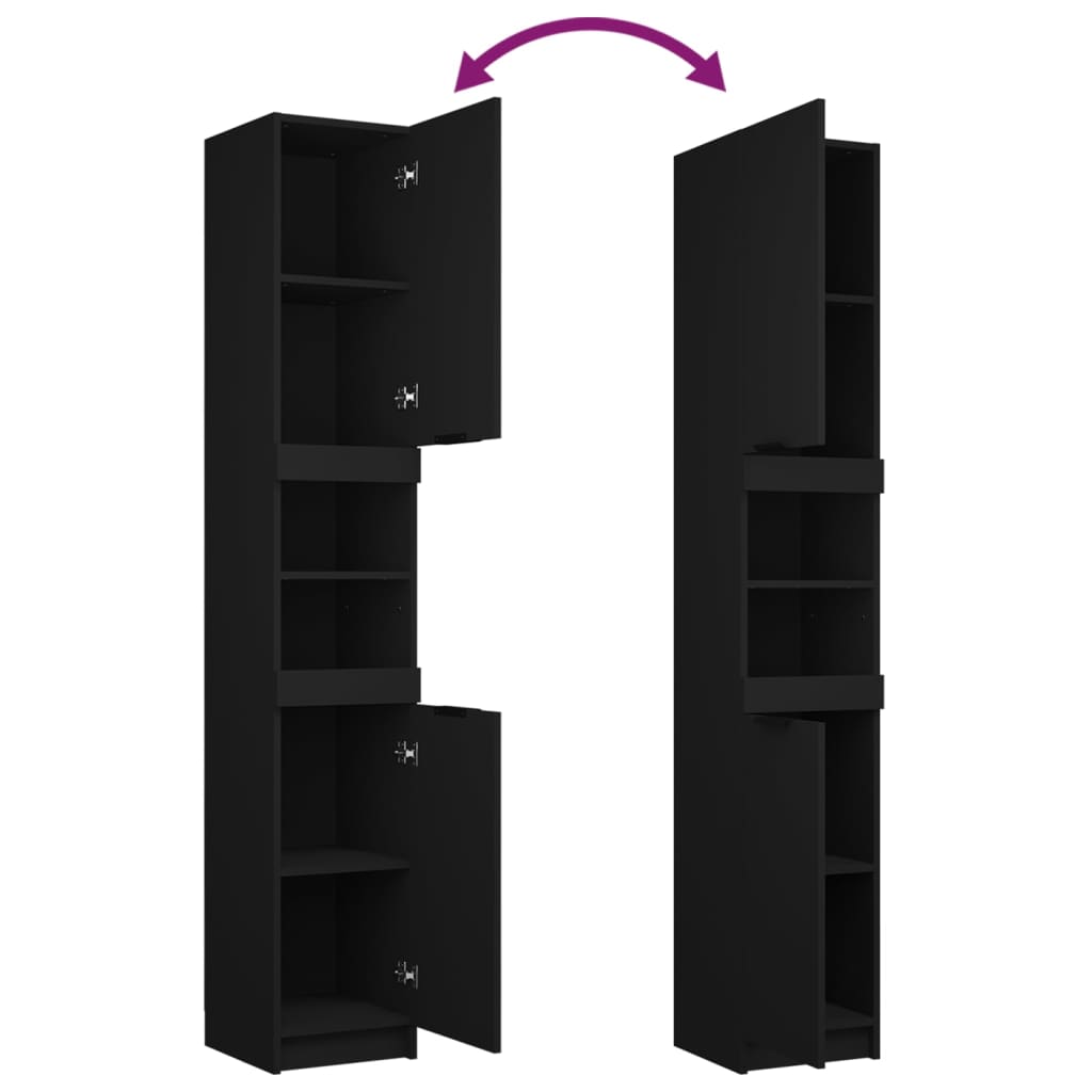 Badeværelsesskab 32x34x188,5 cm konstrueret træ sort - number 10.