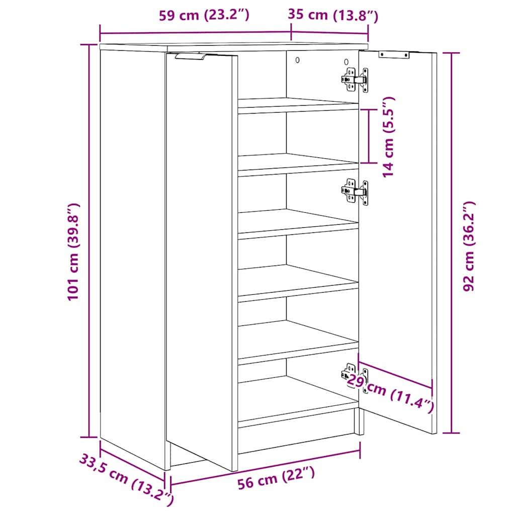 Skoskab 59x35x100 cm konstrueret træ - hvid, 1, x, x - number 10.
