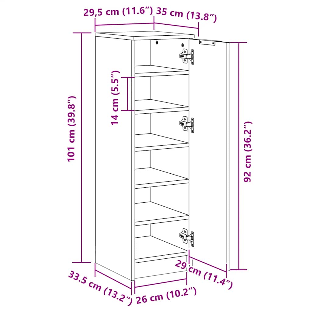 Skoskab 30x35x100 cm konstrueret træ sort - number 10.