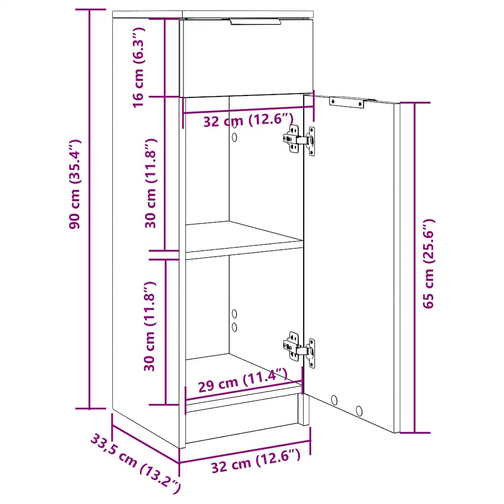 Badeværelsesskab 32x34x90 cm konstrueret træ - hvid - number 10.
