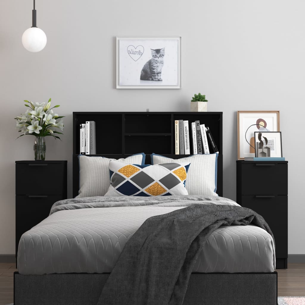 Skænke 2 stk. 30x30x70 cm konstrueret træ sort - number 3.