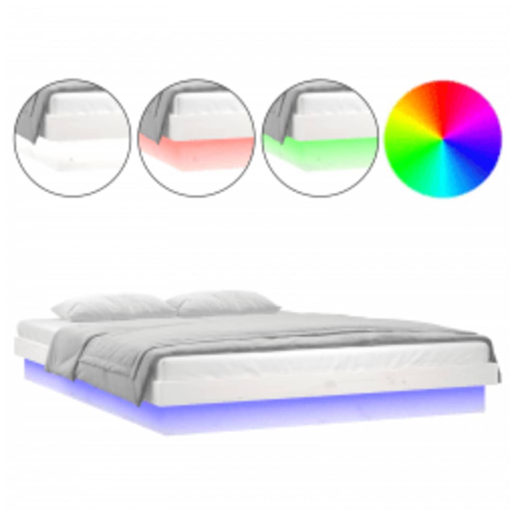 Cadre de lit avec éclairage led en bois massif - blanc, 140 x 200 cm - number 2.