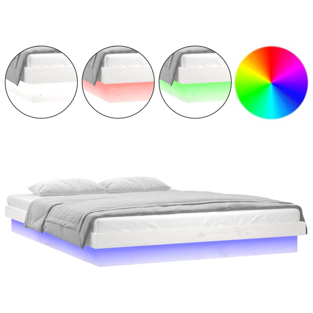 Bed frame with led light king size solid wood - white, 150 x 200 cm - number 2.
