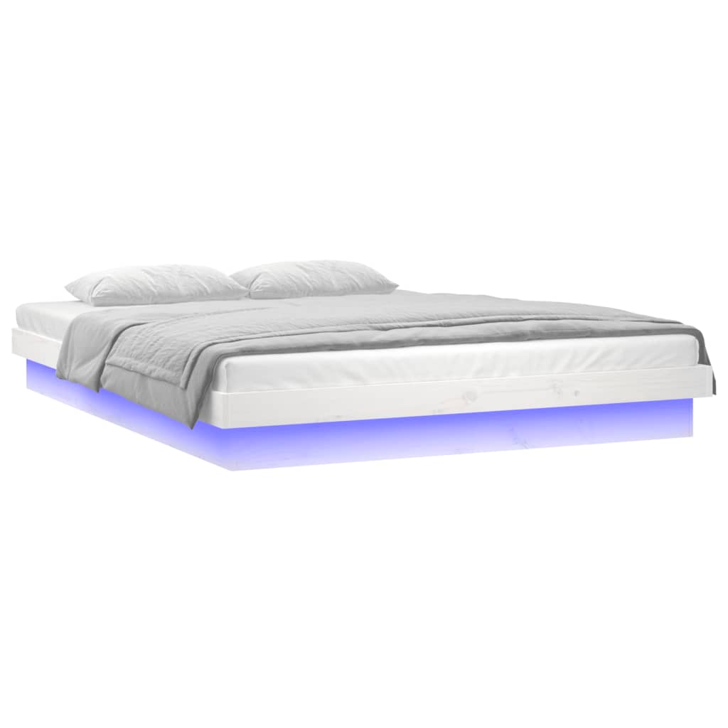 Bed frame with led light king size solid wood - white, 150 x 200 cm - number 4.