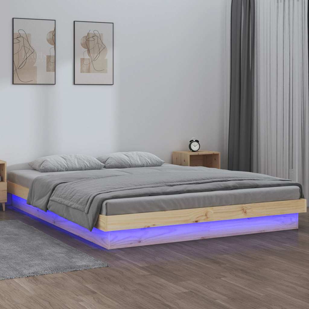 Okvir kreveta s led svjetlom king size puno drvo - prirodna boja, 150 x 200 cm - number 1.