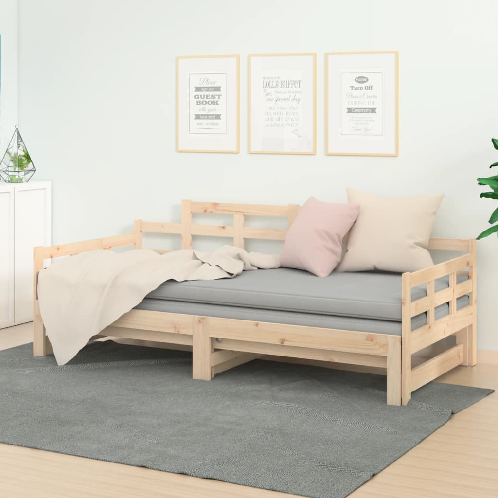 Daybed med udtræk 2x(80x200) cm massivt fyrretræ - naturfarvet, 80 x 200 cm - number 1.