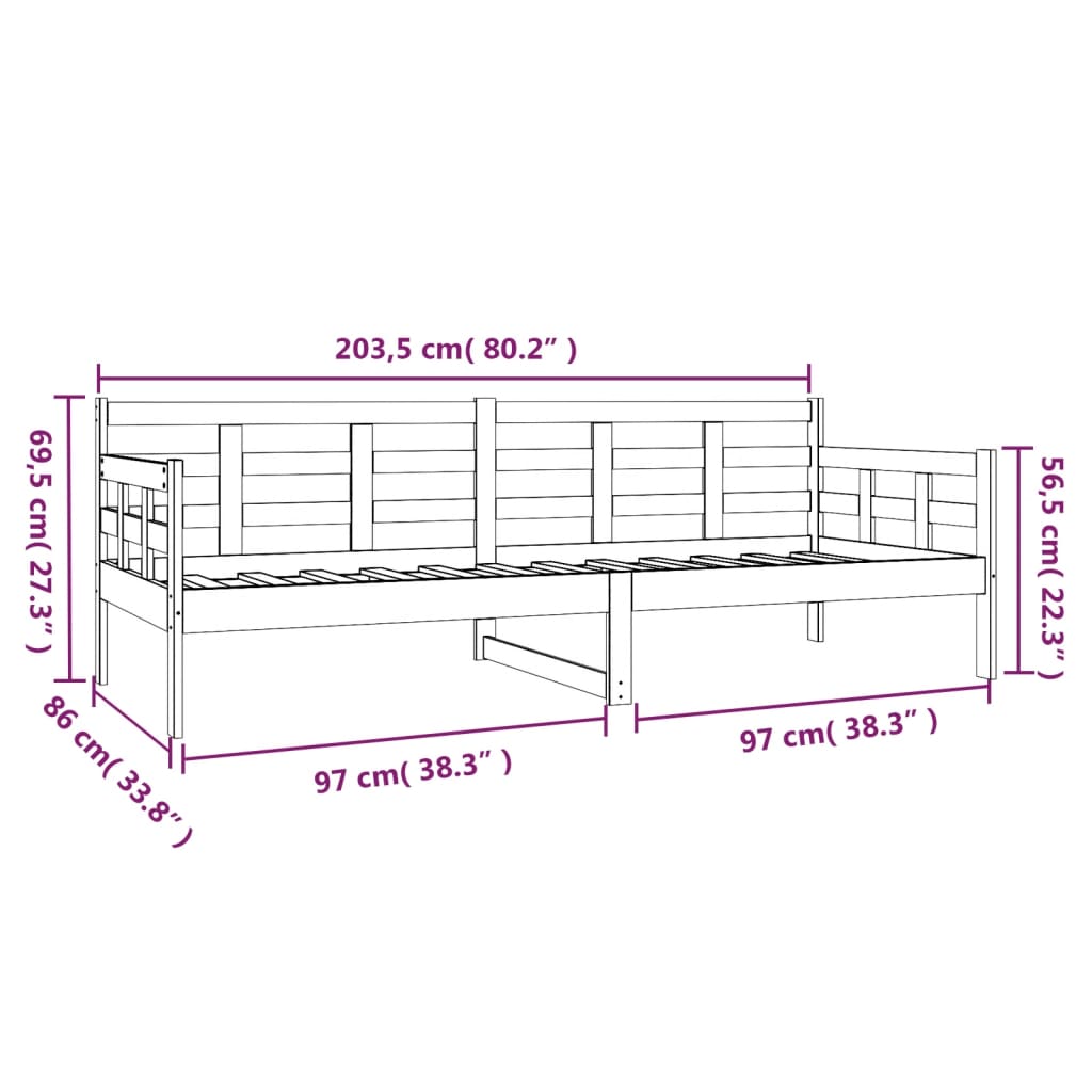 Daybed massivt fyrretræ - hvid, 80 x 200 cm - number 11.