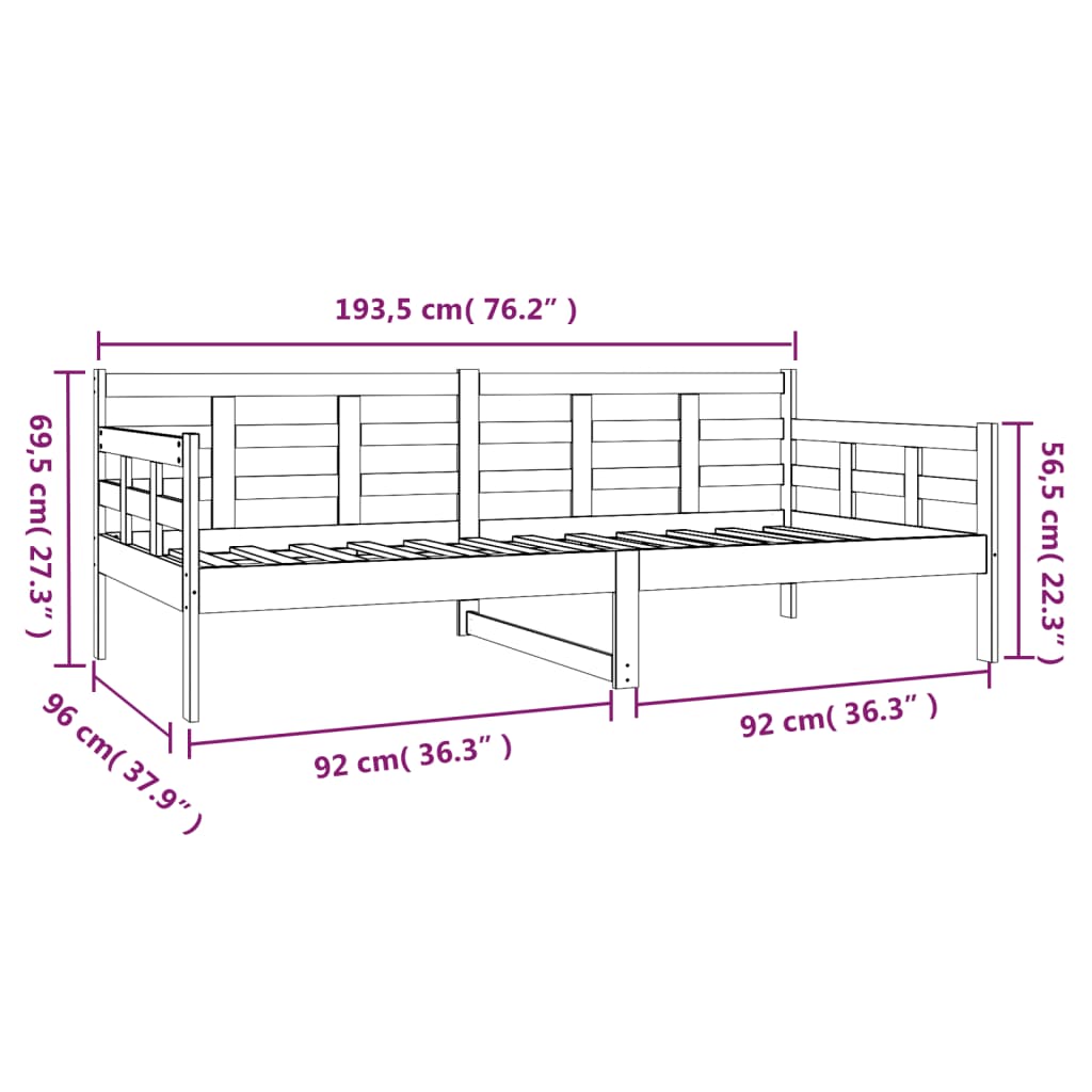 Daybed massivt fyrretræ - naturfarvet, 90 x 190 cm - number 11.
