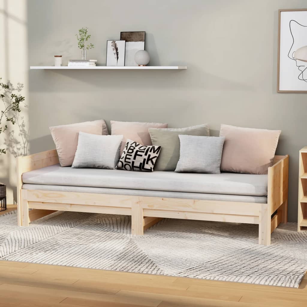 Daybed med udtræk 2x(90x200) cm massivt fyrretræ - naturfarvet, 90 x 200 cm - number 1.