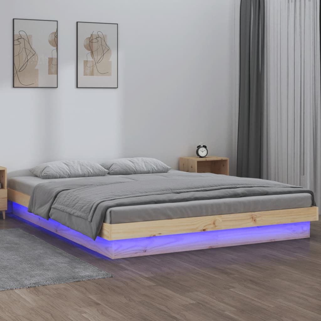 Sengeramme med led lys heltre - naturfarge, 140 x 190 cm - number 1.