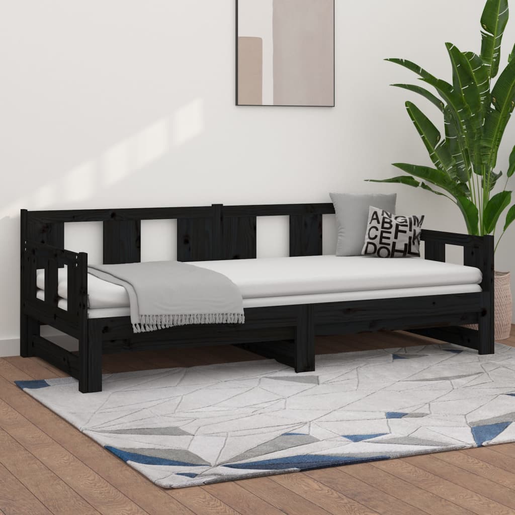 Daybed med udtræk 2x(80x200) cm massivt fyrretræ - sort, 80 x 200 cm - number 1.