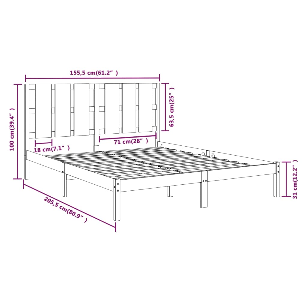 Bed frame king size solid wood - black, 150 x 200 cm - number 6.