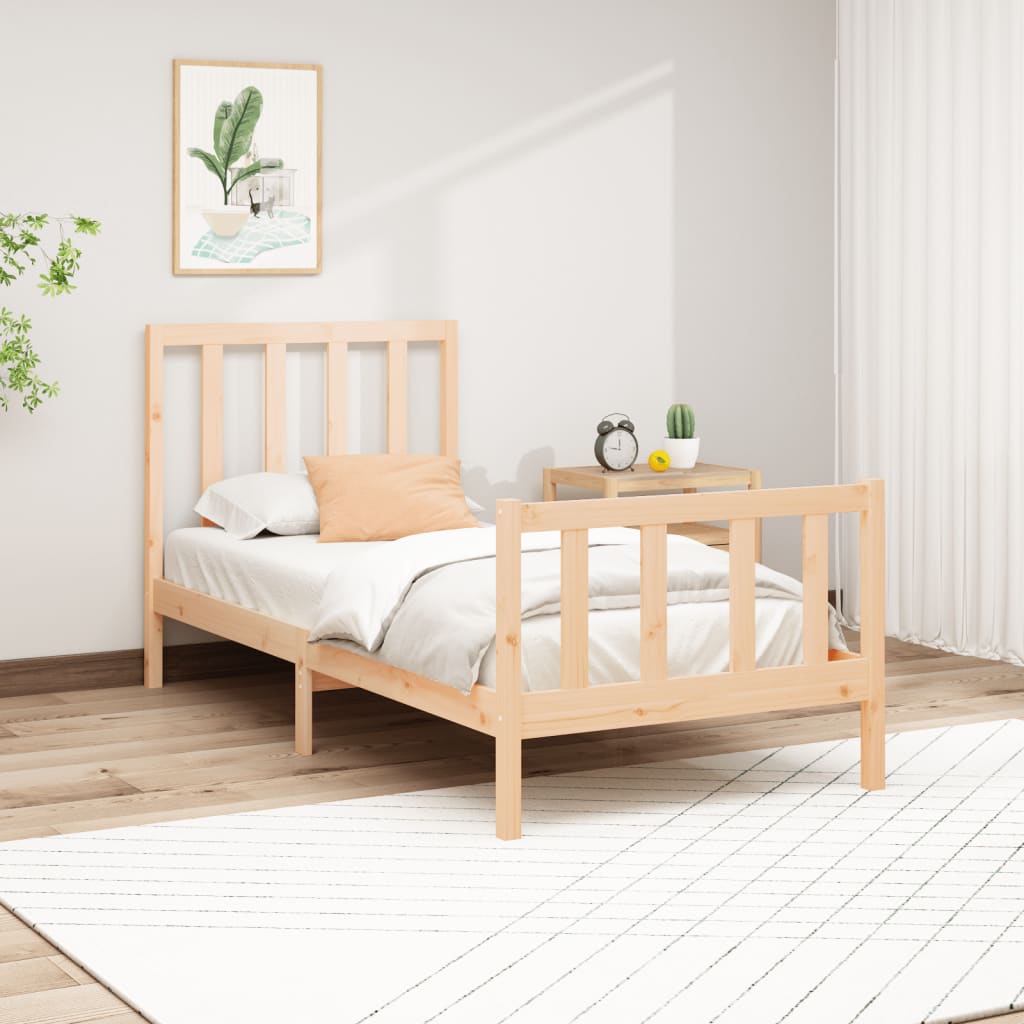Bed frame without mattress solid pine - natural colored, 90 x 200 cm - number 1.