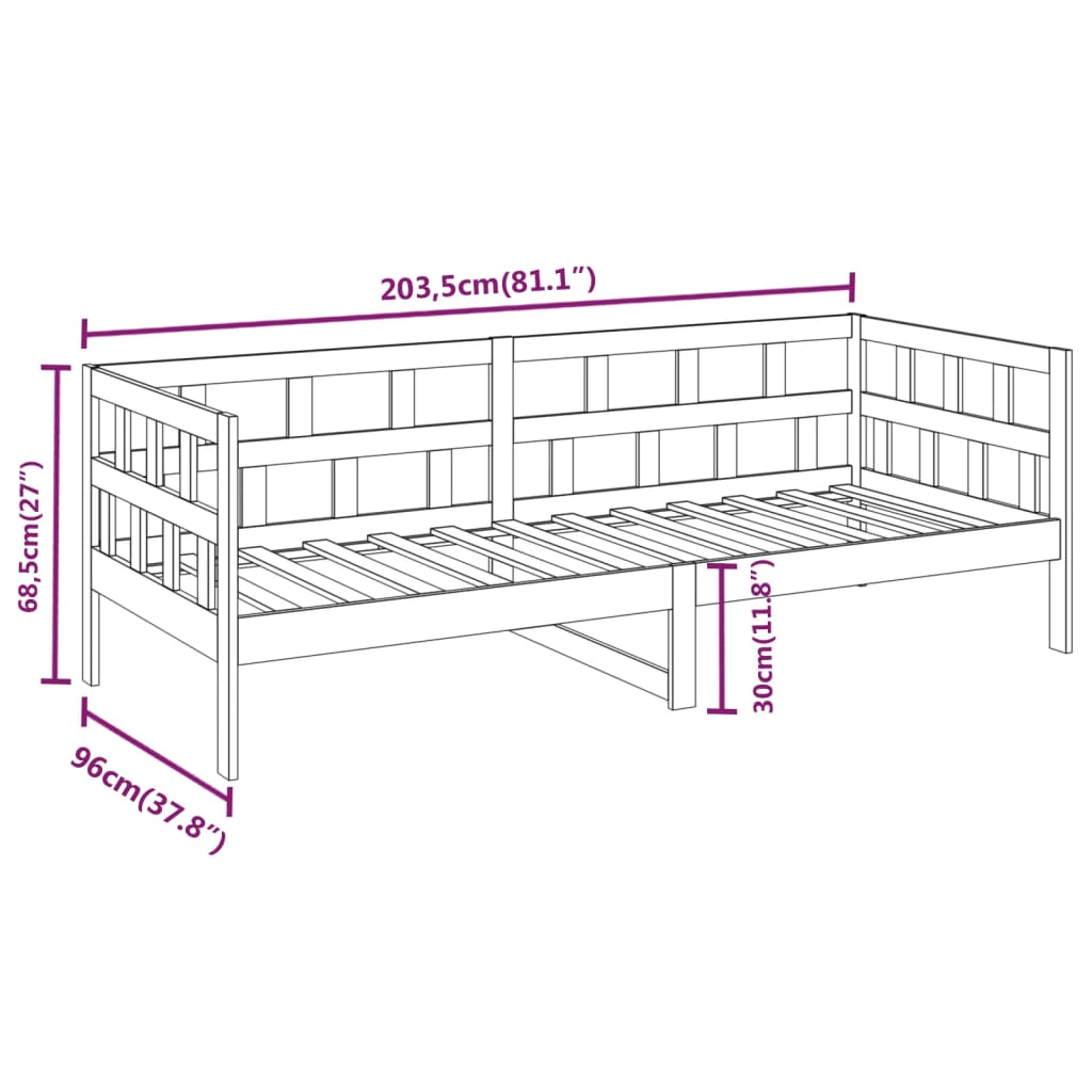 Daybed massivt fyrretræ - naturfarvet, 90 x 200 cm - number 11.