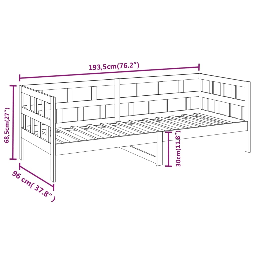 Daybed massivt fyrretræ - naturfarvet, 90 x 190 cm - number 11.