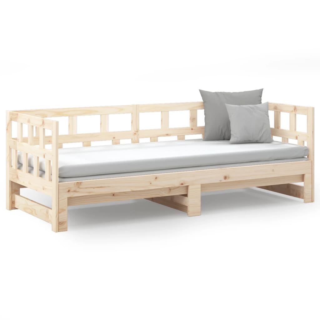 Daybed med udtræk 2x(90x200) cm massivt fyrretræ - naturfarvet, 90 x 200 cm - number 5.