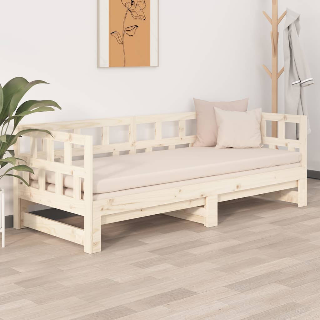 Daybed med udtræk 2x(90x200) cm massivt fyrretræ - naturfarvet, 90 x 200 cm - number 4.
