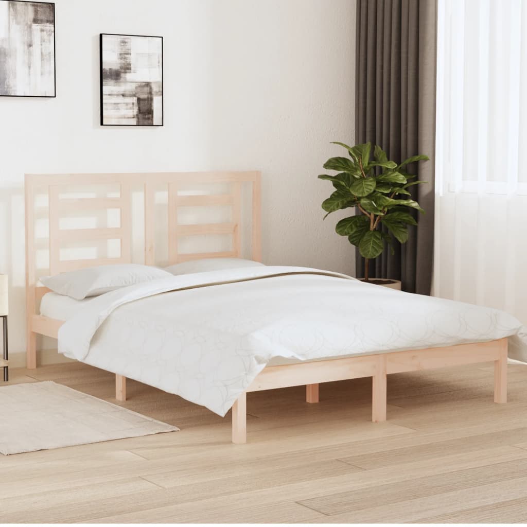 Bed frame without mattress solid pine wood - natural color, 160 x 200 cm - number 1.