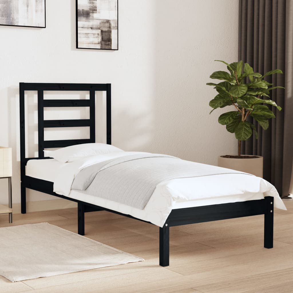 Bed frame small single solid wood - black, 75 x 190 cm - number 1.