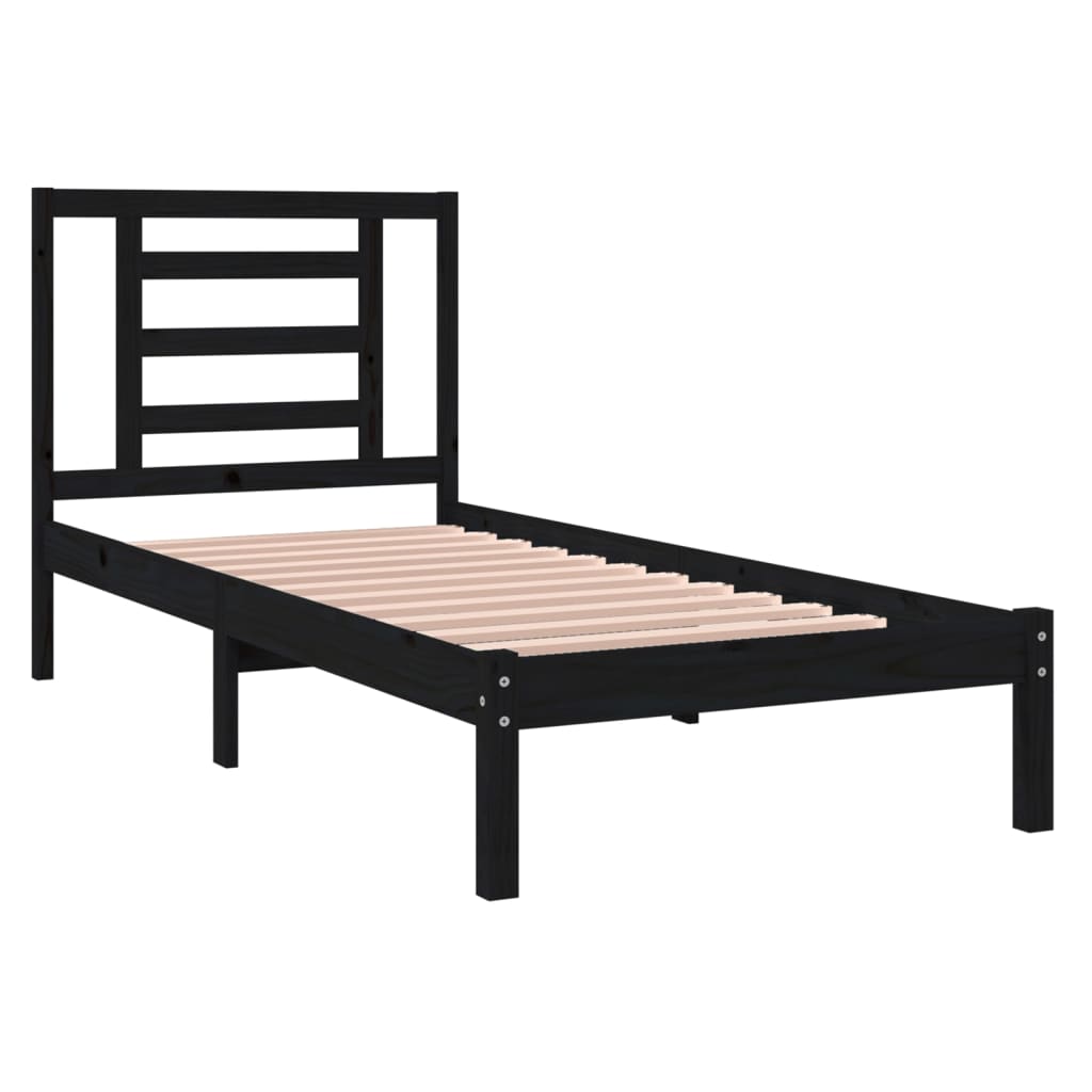 Bed frame small single solid wood - black, 75 x 190 cm - number 4.