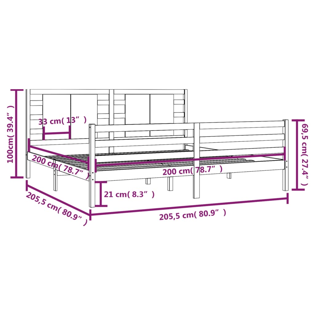 Cadre de lit en pin massif - gris, 200 x 200 cm - number 5.