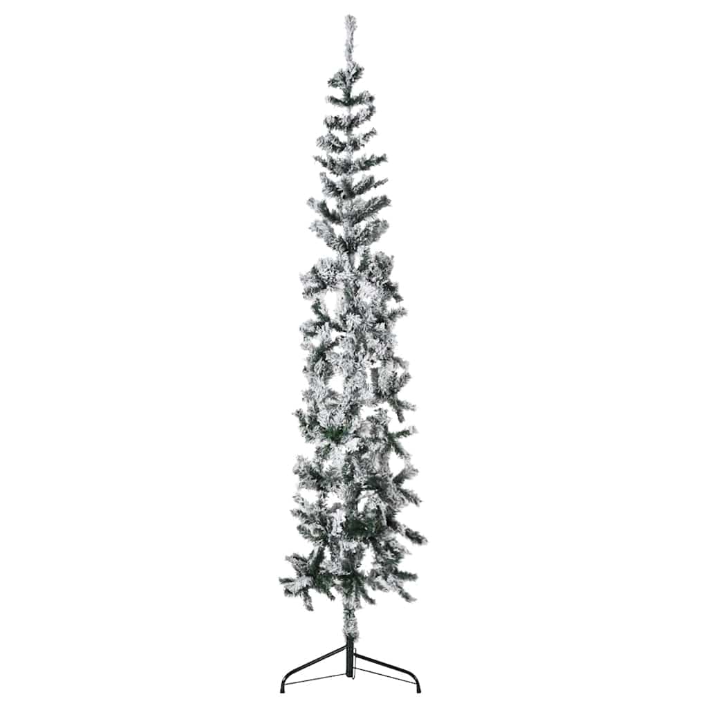 Demi-sapin de noël artificiel avec neige étroite - blanc et vert, 180 cm, 1 - number 1.