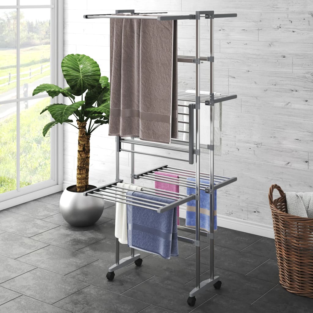 Drying rack 3 levels with wheels 60x70x129 cm silver - number 1.