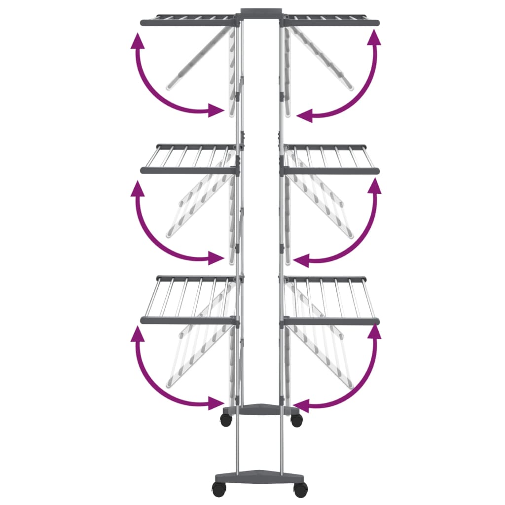 Drying rack 3 levels with wheels 60x70x129 cm silver - number 5.