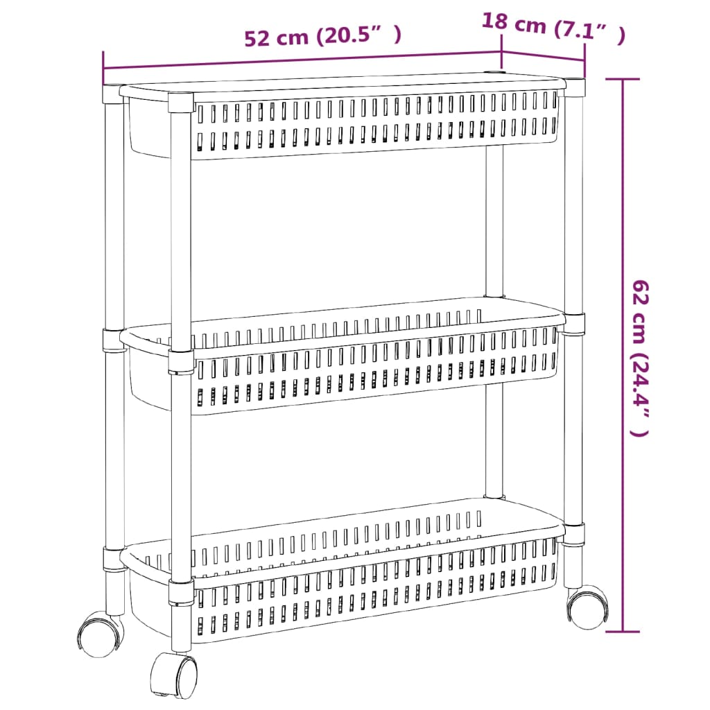 Storage trolley 3 levels aluminium, silver and white - number 6.