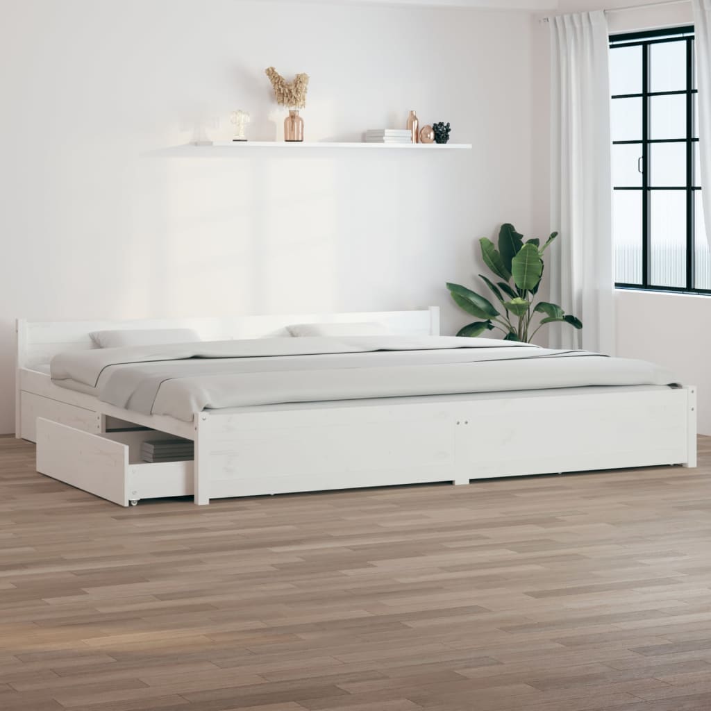 Bed frame with drawers 200x200 cm white - number 1.