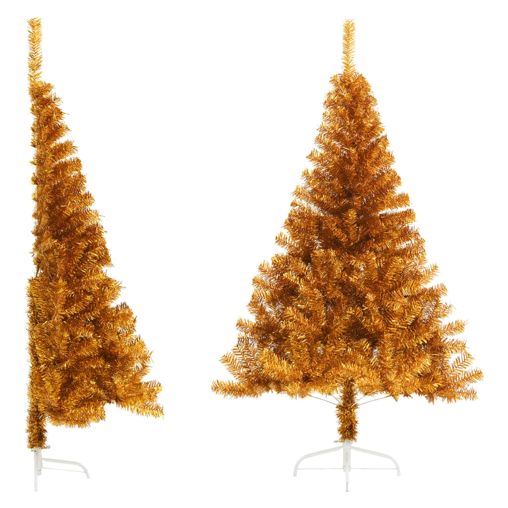 Demi-sapin de noël artificiel avec base de sapin de noël 180 cm pet doré - or, 180 x 115 cm, 1 - number 1.