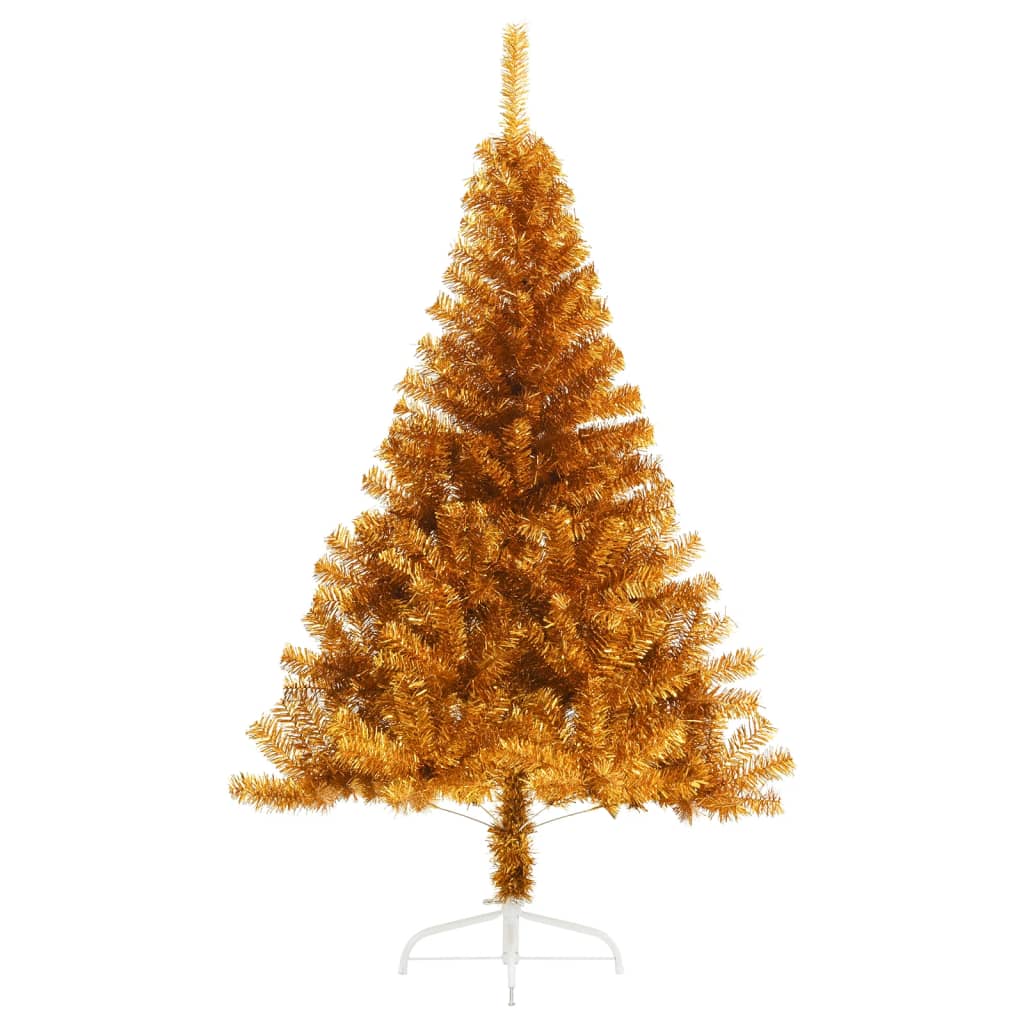 Demi-sapin de noël artificiel avec base de sapin de noël 180 cm pet doré - or, 180 x 115 cm, 1 - number 2.