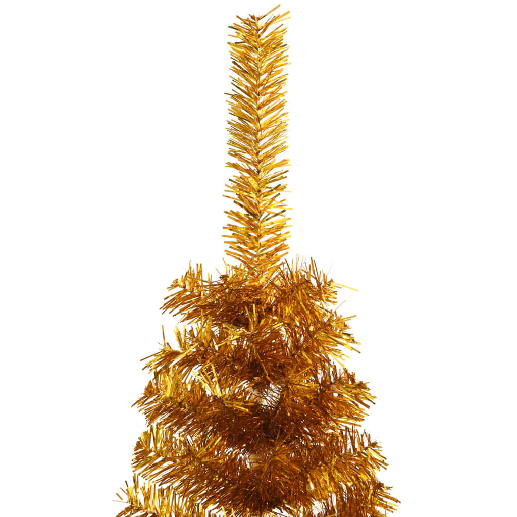 Demi-sapin de noël artificiel avec base de sapin de noël 180 cm pet doré - or, 180 x 115 cm, 1 - number 5.