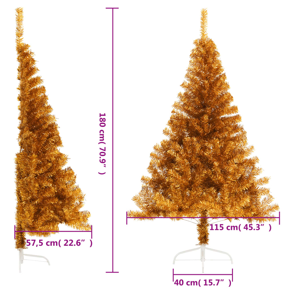 Demi-sapin de noël artificiel avec base de sapin de noël 180 cm pet doré - or, 180 x 115 cm, 1 - number 8.