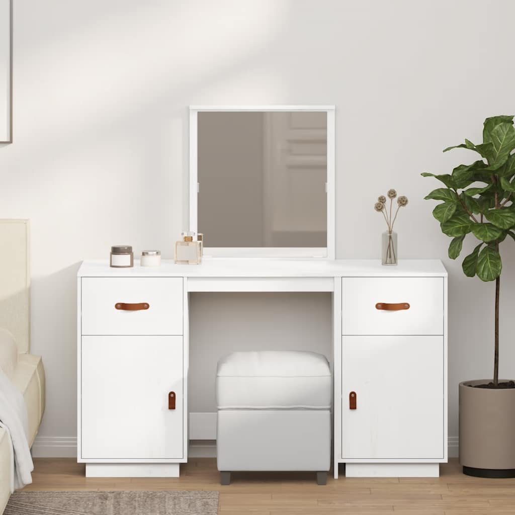 Makeupbord med spejl massivt fyrretræ - hvid, 1 - number 1.