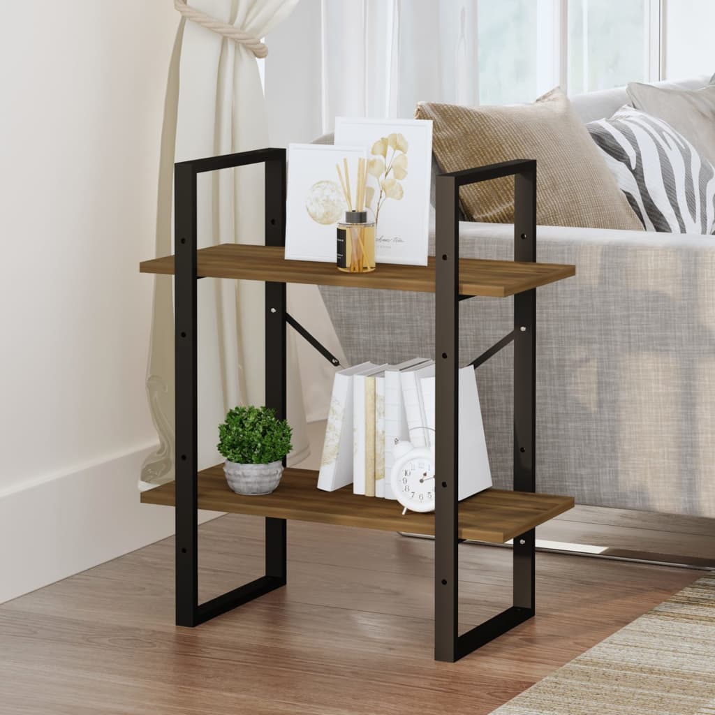 Bogreol m. 2 hylder 60x30x70 cm konstrueret træ brun egetræ - number 3.